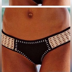 NEW Victorias Secret Swim Bottom SMALL Stitched Knitted Blue Cream UNIQUE